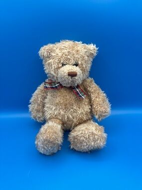 Vintage GUND Muffles Brown Teddy Bear 13” Plush Stuffed Animal with Plaid Ribbon